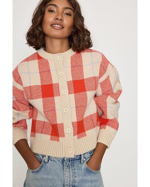 The Tiny Big Sister 100% Wool Check Cardigan - Red