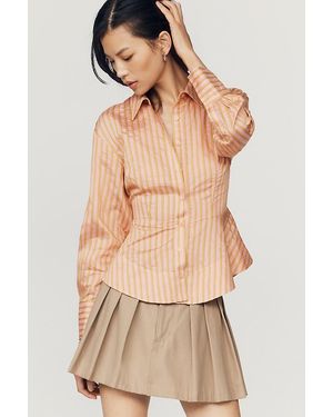 By Anthropologie Waisted Silken Buttondown Top - Purple