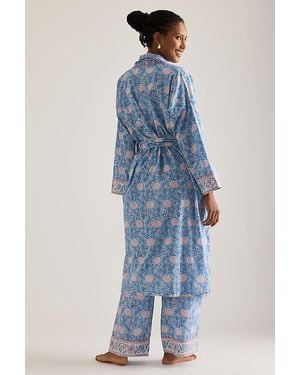 Dilli Grey Block-Print Robe - Blue