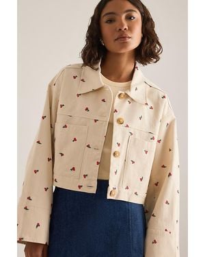 Pilcro Cotton Embroidered Icon Crop Utility Jacket - Natural