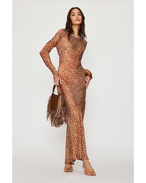 Never Fully Dressed Soho Deer Print Satin Maxi Dress - Brown
