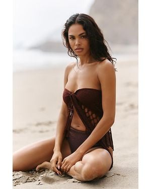 Celandine Strapless Lace Fringe Top - Brown
