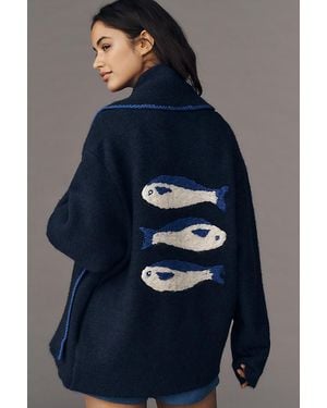 Flat White The Mariel 3D Icon Longline Cardigan - Blue