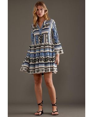 Devotion Twins Ella Blue Flared-sleeve Tiered A-line Mini Dress - Grey