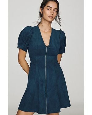 Pilcro Zip-Front Faux-Suede Mini Dress - Blue