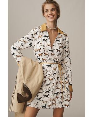 Maeve Long-Sleeve Printed Wrap Mini Shirt Dress - Natural