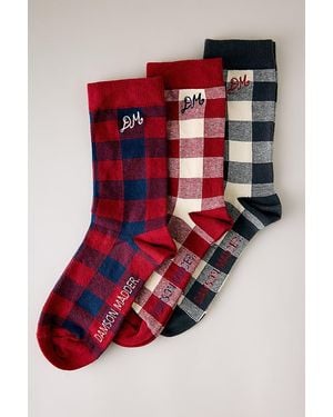 Damson Madder Mixed Gingham Socks, 3 Pack - Red