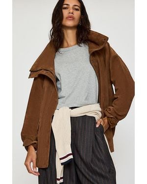 By Anthropologie Suede Funnel-Neck Jacket - Brown