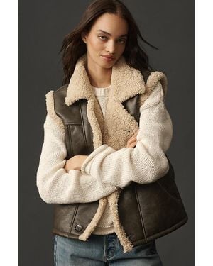 By Anthropologie Faux-Leather Sherpa Fleece-Lined Vest - Black