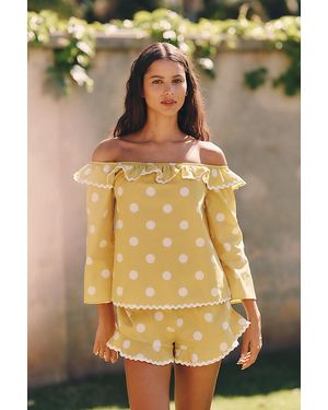 Celandine Cotton Polka Dot Off-The-Shoulder Top - Yellow