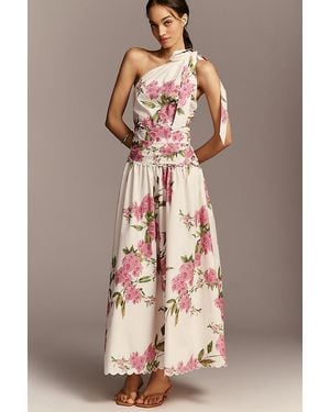 En Saison Esther Cotton One-Shoulder Drop-Waist Midi Dress - Pink