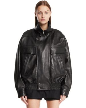 Saint Laurent Leather Bomber - Black
