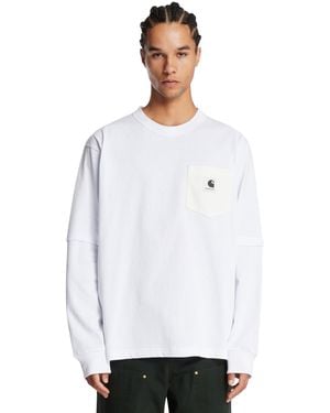 Sacai X Carhartt T-Shirt A Doppio Pannello Bianca - Bianco