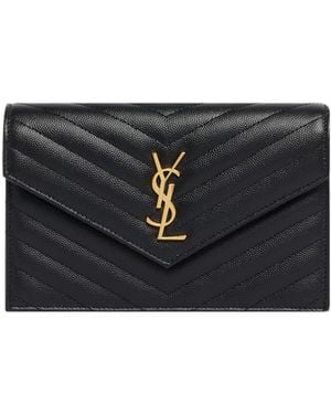 Saint Laurent Cassandre Envelope Chain Wallet - Black