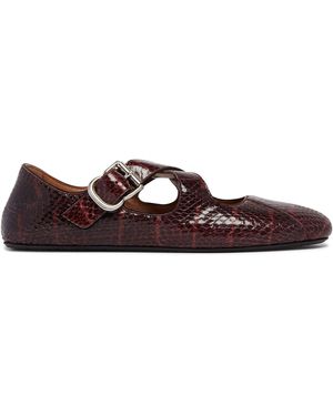 Alaïa Python-Print Crisscross Flat Ballet Flats - Brown