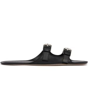 Christen Leather Flat Sandals - Black