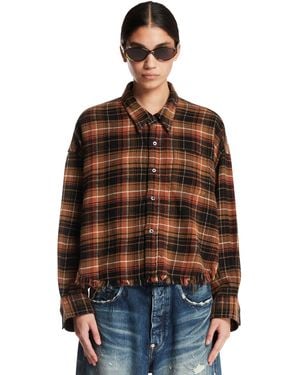 R13 Camicia A Quadri Marrone
