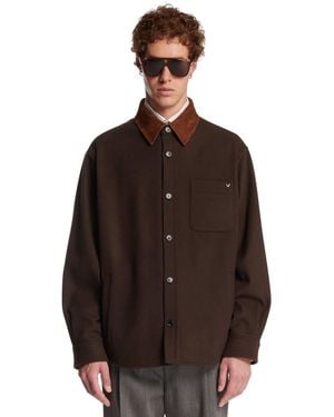 Valentino Garavani Wool Jacket With Suede Collar - Brown