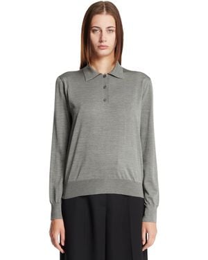 The Row Long-Sleeve Silk Polo - Grey