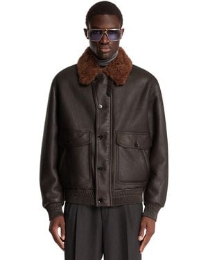 Brioni Leather Aviator Jacket - Black