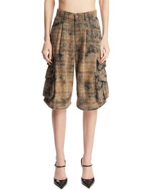 R13 Plaid Cargo Shorts - Natural