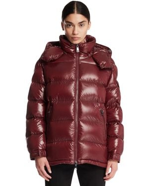 Moncler Burgundy Maire Short Down Jacket With Hood - Red