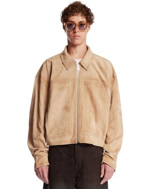 Purple Denim Suede Jacket - Natural