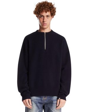Extreme Cashmere Zip Crew Neck Jumper - Blue