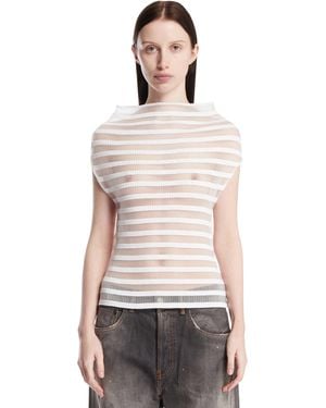 Jean Paul Gaultier Top Semitrasparente Mariniere Bianco