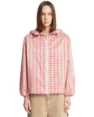 Jil Sander Plaid Zip-Up Hoodie Jacket - Pink