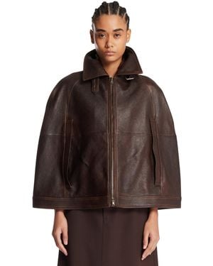 7 For All Mankind Leather Cape Jacket - Brown