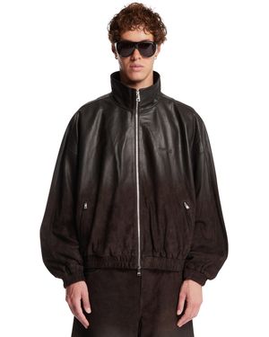 Purple Denim Leather Track Jacket - Black