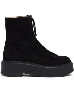 The Row Suede Zip Ankle Boots - Black