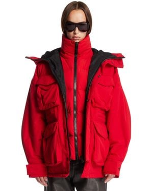 L'EMIUNE Multi-Pocket Puffer Jacket - Red