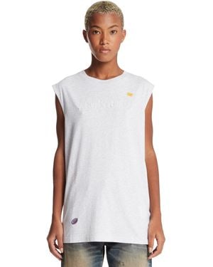 Acne Studios Top Con Logo Impresso Grigio - Bianco