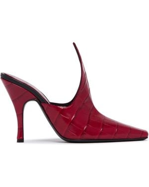 Alaïa Crocodile-Print Leather Mules - Red