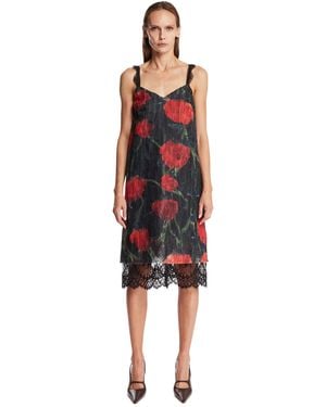 Willy Chavarria Floral Print Midi Dress With Lace Hem - Red