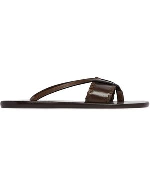 Jude Leather Flip-Flop Sandals - Brown