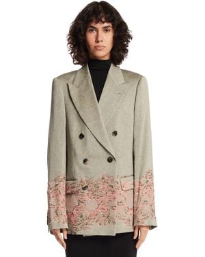 Dries Van Noten Embroidered Linen-Cotton Blend Blazer - Grey