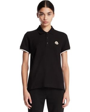 Moncler Cotton Polo Shirt With Patch - Black