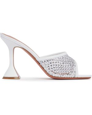 AMINA MUADDI Lupita Crystal-Embellished Net Mules - White
