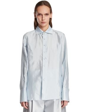 Carven Light Silk Crepe Long Shirt - Blue