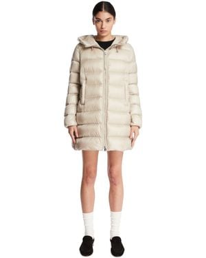 Moncler Suyenne Hooded Midi Down Jacket - Natural