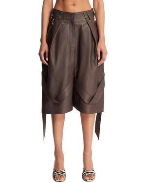 The Attico Leather Bermuda Shorts - Brown