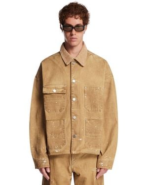 Purple Denim Cotton And Leather Jacket - Natural