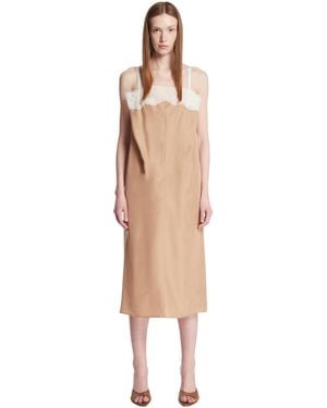 Carven Silk Dress With Lace Insert - Natural