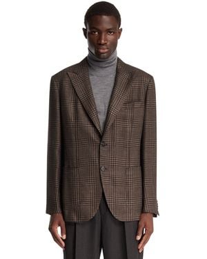 Brioni Plaid Cashmere And Silk Blazer - Brown