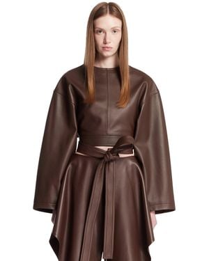 Alaïa Leather Belted Top - Brown