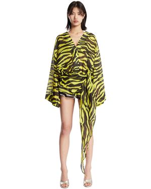 The Attico Zebra Mini Wrap Dress - Yellow