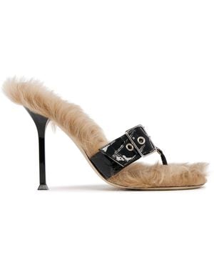 Christen High Fur Thong Sandals - Black